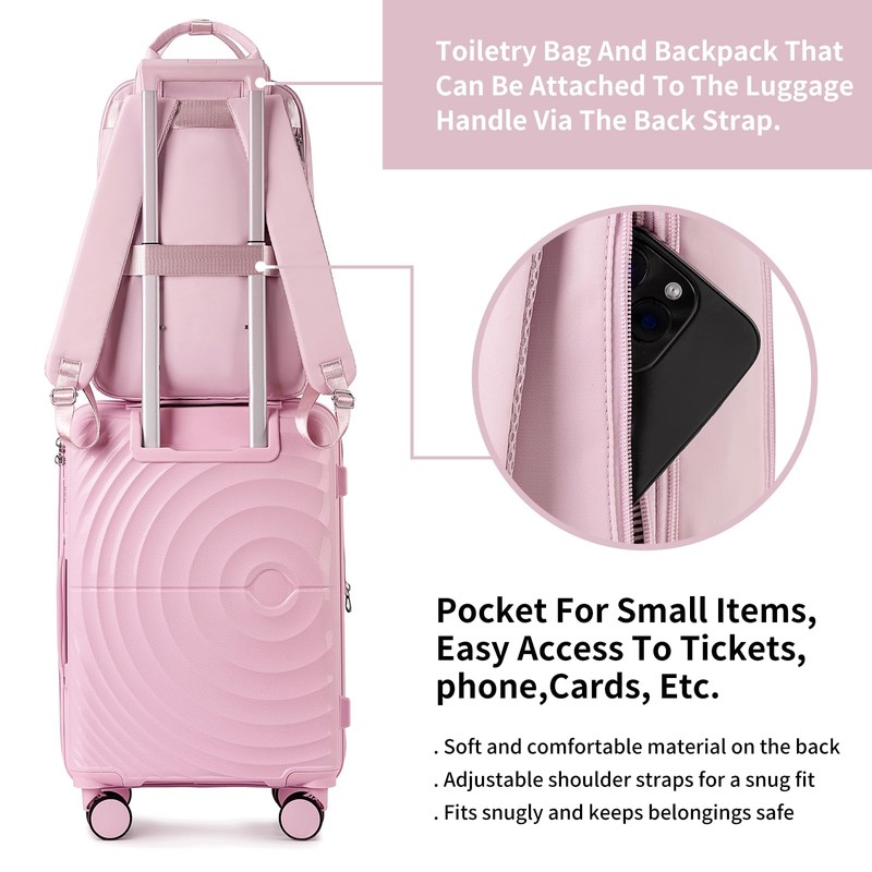 LARVENDER Expandable Carry On 3 Piece Luggage Set with Backpack