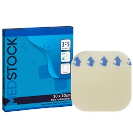 MEDSTOCK Thin Hydrocolloid Dressing 4" x 4" (Box of 10) – Advanced Wound Care Dressing for Pressure Ulcers, Burns, Post-Surgical Sites, and Minor Injuries – Moist Healing Environment with Gentle, Secure Adhesion