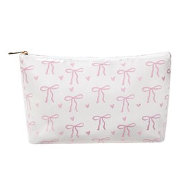 Large Waterproof PVC Beach Pool Makeup Bag with Bow Pattern, Cute Cosmetic Accessories Pouch with Zipper, Coquette Carry-on Travel Toiletry Bag for Women Girls(01Pink Bow)