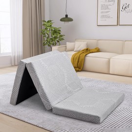 AMICLIBER 4 Inch Tri-Fold Mattress, Twin XL Memory Foam Foldable Mattress, Tri Folding Mattress with Washable Cover, 75"x 38"x 4",Light Grey