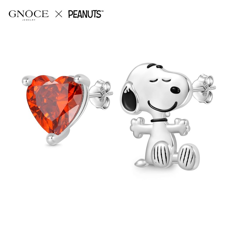 GNOCE Peanuts Find Your True Love Snoopy Heart Stud Earrings