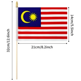 5 Pack Malaysia Malaysians Small Mini Wood Hand Held Stick Flag,Suitable For Various Holiday Parties, World Cup, National Day, And National Flag Day.