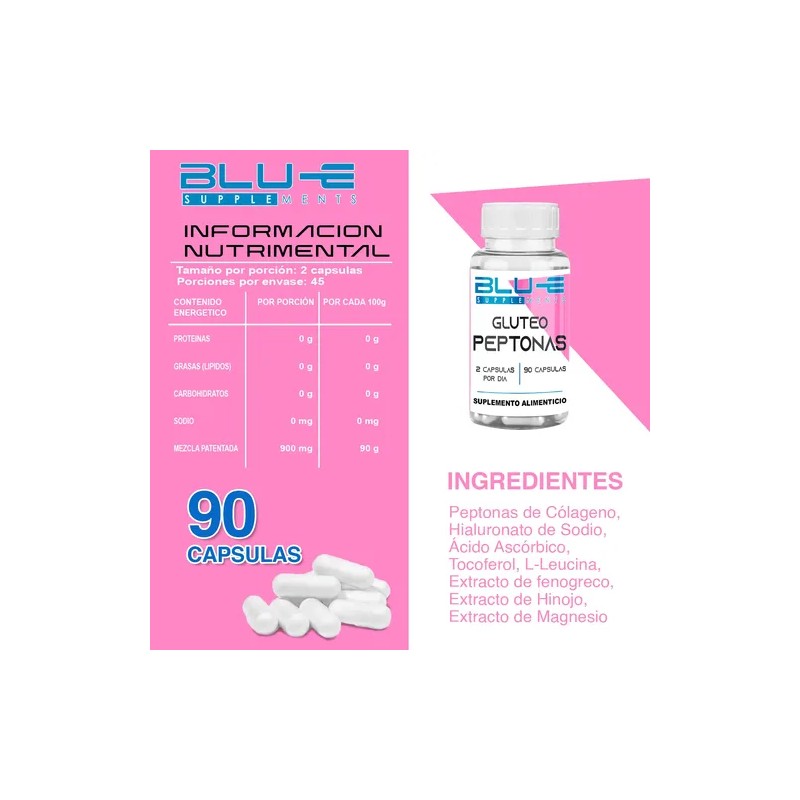 Glúteo Peptona Blu-e 90caps Crecimiento Metforpepto Natural