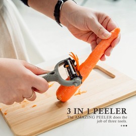 Fandcy Potato Apple Vegetable Peelers for Kitchen, Multifunctional 3-in-1 Peeler Grater Slicer Cutter, Stainless Steel Peeler Rotate Blade Carrot Cucumber Peeler with Julienne Function (1 Pack)