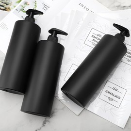 Pack of 3 Soap Dispensers Black Matte 500 ml Empty Pump Bottle Shower Gel Dispenser Shampoo Bottles Minimalist Luxury Pump Dispenser for Liquid Soap with 20 Waterproof Labels