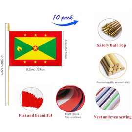 10 Pack Grenada Flags -GD Handheld Flag- 5x8 in,Grenadan Mini Flag. Suitable For Party Decorations, Store Displays, Bar Decorations And National Day Parades.