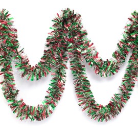 Anderson's Red, Green, and Silver Metallic Tinsel Twist Garland 4 inches Wide x 25 ft Long