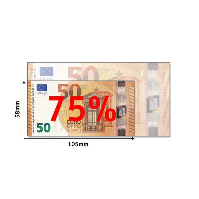 Cashbricks®, 100 x €50 toy banknotes, reduced size by 75 %,