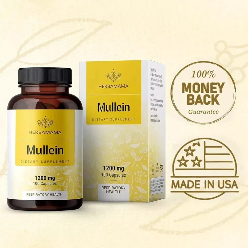 HERBAMAMA Mullein Leaf Capsules Respiratory Health - Organic Mullein Leaf