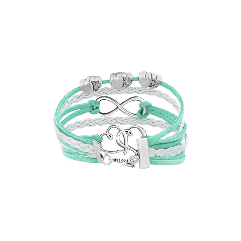 Hithop Leather Wrap Bracelets Girls Double Hearts Infinity Rope Wristband