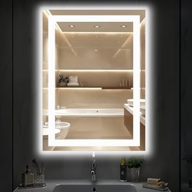 DUMOS 33"x 25" LED Bathroom Mirror with Lights, Anti-Fog Front Lit Backlit Lighted Wall Mounted Mirrors with Memory Function for Vanity, Makeup