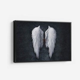 Banksy Angel Wings Graffiti Canvas Art Wall Art Home Decor (24in x 18in Modern Black Framed)