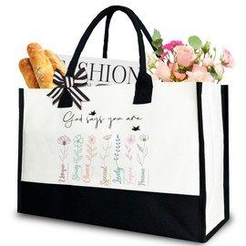 Gezred God Says You are Tote Bag, Christian Bag Floral Bible Verse Bag for Women, Inspirational Church Bag Gift for Her, 12x17 inch