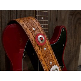HANDMADE LEATHER GUITAR STRAP WITH CONCHOS