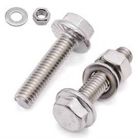(8 Sets) M8-1.25 x 16mm Flanged Hex Bolt with Hex Nut and Flat Washers, Stainless Steel 304, Full Thread, Coarse Thread, 8mm Hexagon Bolts and Nuts Assortment by Glvaner