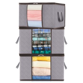 Lifewit Clothes Storage Bags, 3 Pack Closet Organizers and Storage, Foldable Storage Containers with Reinforced Handle, Sturdy Zipper, for Sheet, Blankets, Bedding, T-Shirt, 50L, Light Grey