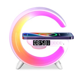 Les-Theresa Wireless Charger Lamp, Bedside Lamp Speaker Wireless Speaker Charger Light, G Atmosphere Lamp with Alarm Clock Ambient Light Lamp, Bluetooth Speaker Lamp for Home Office Gifts (White)