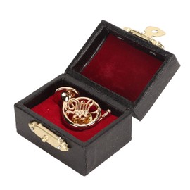 Musical Instrument Pin Gold Miniature French Horn Shaped Mini Musical Instrument Brooch Pin Brass with Storage Box, French Horn Brooch, Brass