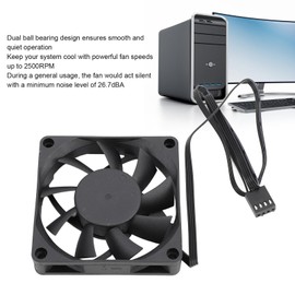 High Performance Fan, 70mm PWM Computer Case Fan, 2500rpm, Dual Ball Bearing, Quiet PC Fan Replacement, for Gaming Home