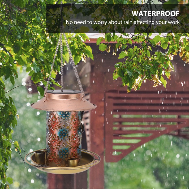 Solar Bird Feeder for Outdoors Hanging Exquisite Hollow Pattern Waterproof