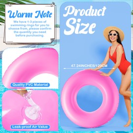 Gemscream 2 Pcs Jumbo Inflatable Pool Float 47.24 Inches Swimming Ring Pool Floats White Inflatable Float Tube for Adult Summer Vacation Beach River Bachelorette Wedding Party Supplies (Rose Red)