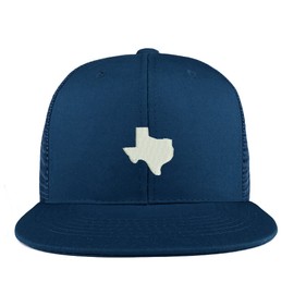 Trendy Apparel Shop Texas State Map Embroidered Cotton Flat Bill Mesh Back Trucker Cap - Navy