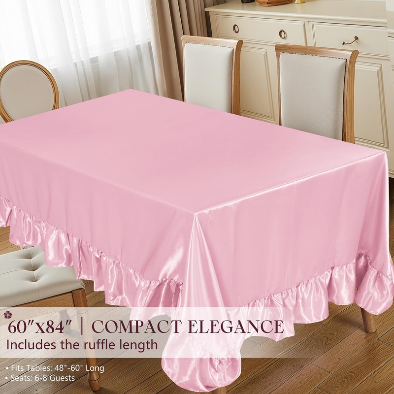 Ersmak Satin Ruffle Edge Tablecloth - Light Pink Satin Table