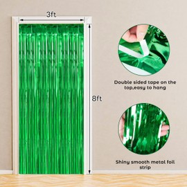 BTSD-home 10 Pack Green Foil Fringe Curtain, Metallic Photo Booth Backdrop Tinsel Door Curtains for St Patricks Day Birthday Bridal Baby Shower Bachelorette Christmas Party Decorations(8ft x 3ft)