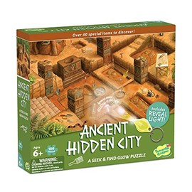 Peaceable Kingdom Ancient Hidden City Puzzle – 100-Pc. Seek & Find Glow Puzzle for Kids Ages 6 & Up – Included Blacklight Reveals Hidden Items – Great for Home or Classrooms