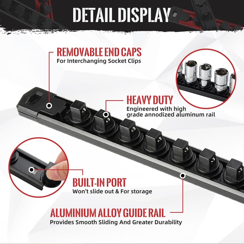 Reniteco Magnetic Socket Organizer, 3-Piece Heavty Duty Aluminum Socket Holder,