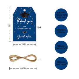 50pcs Graduation Thank You Tags, Class of 2025 Gift Tag with String for Graduation, Congrats Grad Thank You Paper Tags for 2025 Grad Party Favors