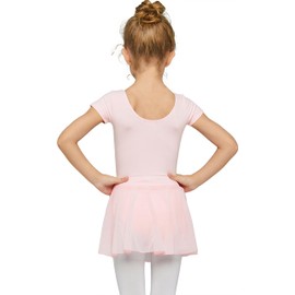 MdnMd Toddler Dance Ballet Leotards for Girls Classic Short Sleeve Tutu Skirt Tights (Ballet Pink, Age 2-4 / 2t,3t)