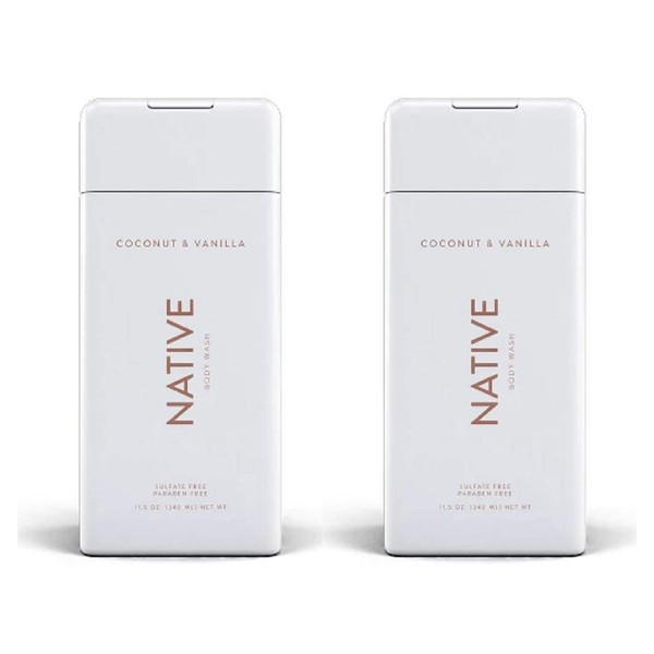 NATIVE Body Wash - Coconut & Vanilla 11.5 oz (340ml) - 2-PACK for Hydrating
