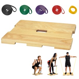 Wood Fitness Board with 5 Resistance Bands, Wooden Exercise Platform for Resistance Band Exercises, Home Workout for Stretching, Strength, Flexibility, Home Gym Tool