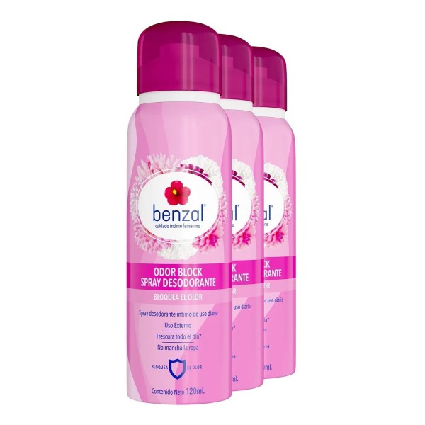 Benzal Spray Desodorante Íntimo Odor Block 3 Pack