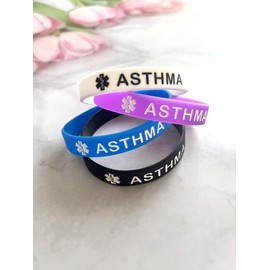 GMXLin Asthma Medical Alert ID Silicone Bracelet 4 Pack Sport Rubber Medical Awareness Emergency Wristbands for Men Women
