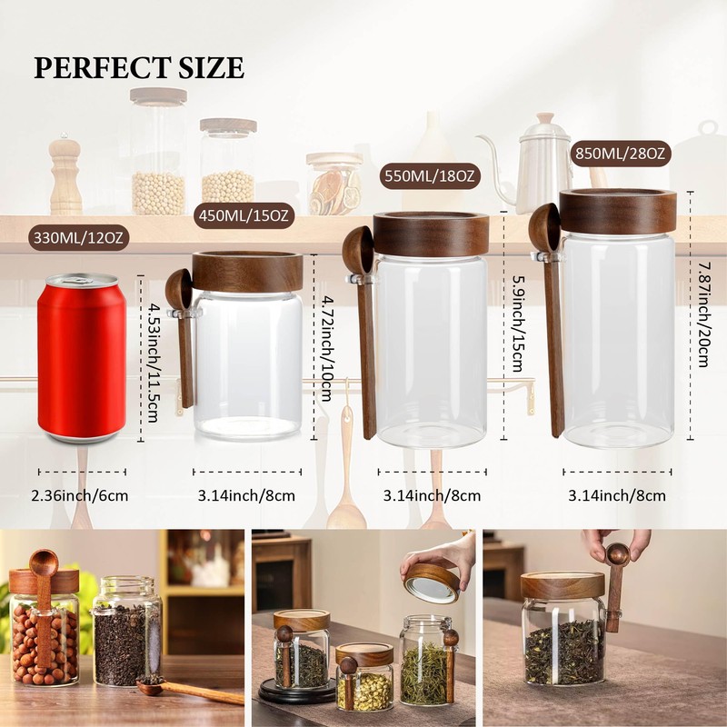 MOLADRI 18 oz/550 ml Glass Storage Canister with Airtight Wooden