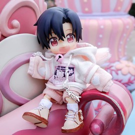 BJD Clothes Cat Hooded Sweater Coat for OB11, Molly,GSC, YMY , 1/12bjd Doll Clothes Accessories (White-pink2)