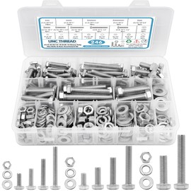 SATANTECH 246PCS Hex Head Nuts and Bolts Assortment Kit, Stainless Steel 1/4-20, 5/16-18,3/8-16 Bolts and Nuts Kit, Assorted Nuts and Bolts, Flat & Spring Lock Washers with Case