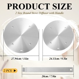 Reallnaive 2 Pcs 9.5'' and 11'' Stainless Steel Induction Adapter Plate for Cooktop Heat Diffuser for Gas Stove Diffuser Plate with Handle Converter Disk Simmer Ring for Electric Stove(Silver)