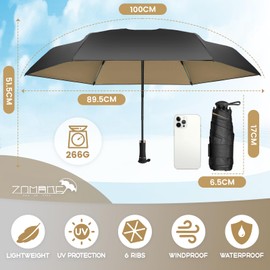 ZOMAKE Mini Umbrella Travel Compact - UV Mini Umbrella with Double Rib for Sun Protection Pocket Lightweight Manual Compact Folding Umbrellas with Hanging Bag for Women & Men, Small Umbrellas Backpack