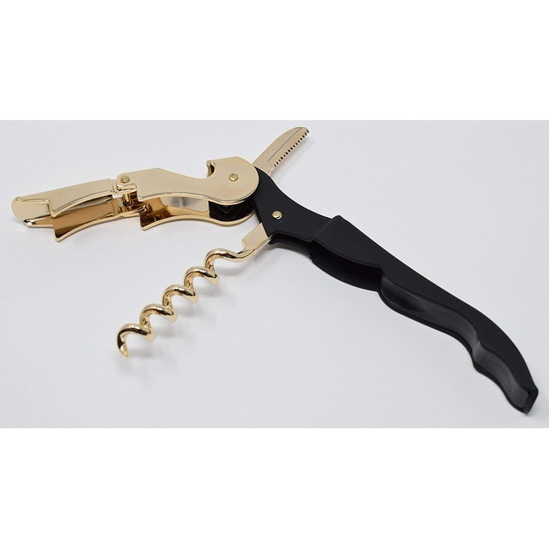 Gold and Black Soft Velvet Touch Waiters Double Hinge Corkscrew