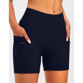 Pantalones cortos acolchados para mujer 4D de 5 a 7 pulgadas, para equitación, ciclismo, ciclismo, carretera, ciclismo, ciclismo, ciclismo de carretera, bolsillos con cierre