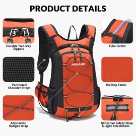 Arvano Hydration Backpack Cycling Rucksack 15L Lightweight Running Backpack With Water Bladder 2L, Insulated Compartment, for Hiking, Mountain Biking, Skiing for Men Women (Orange, One Size)
