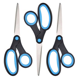 Left Handed Scissors for Adults, 8 Inch Lefty Scissors Bluk for big Kids Student, All Purpose Sharp Blades Shears Set(3 pcs), Great for Craft, Office, Sewing Fabric, Arts, School and Home, Black/Blue