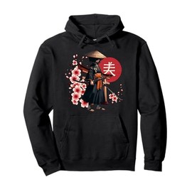 Samurai Warrior Girl Japanese Cat Ukiyo-e Aesthetic Pullover Hoodie