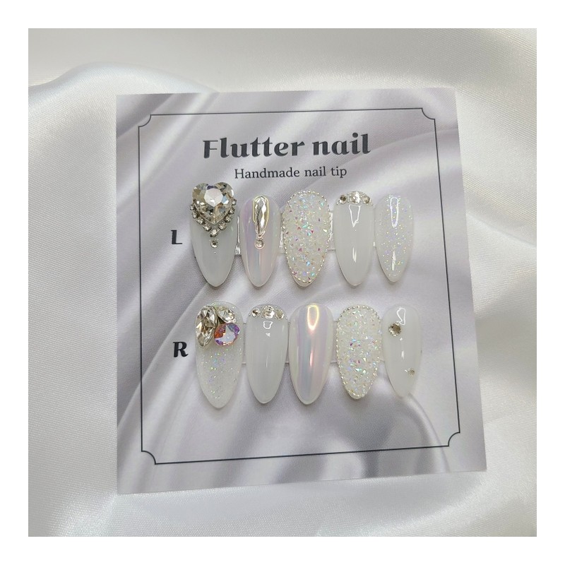 White wedding pixie handmade nail tip♀ - Stiletto / 화이트