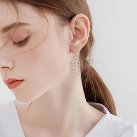 POPLYKE Sterling Silver Infinity Cross Leverback Earrings - Cross Dangle Drop Cubic Zirconia - Religious Jewelry for Women