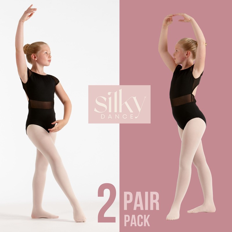 2 Pairs Dance Ballet Footed Tights (Age 9-11) (Black)