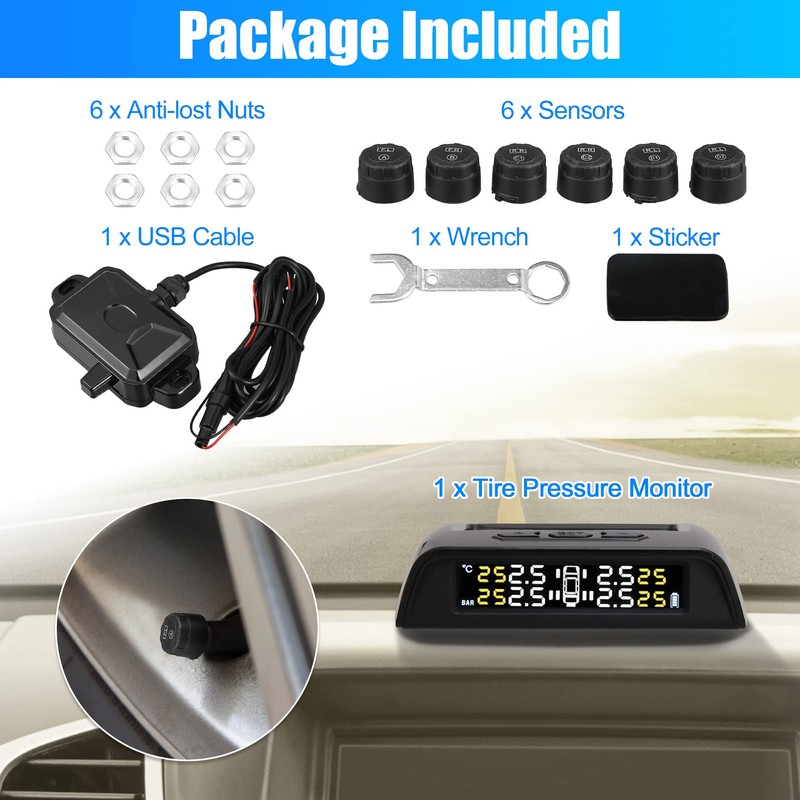 X AUTOHAUX RV Tire Pressure Monitoring System TPMS Wireless Solar